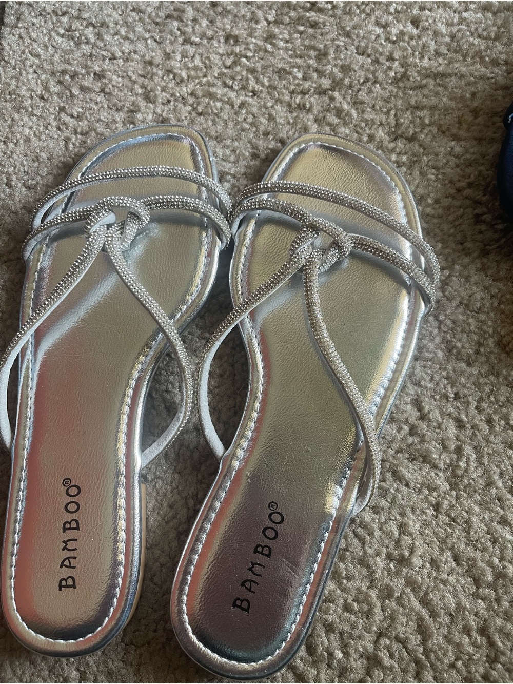BAMBOO Silver Braided Knot Slide Sandals